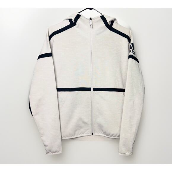 Adidas Z.N.E. Jacket Women MD Cream Beige Tech Full Zip Hoodie Reversible CE1945 - Picture 1 of 8